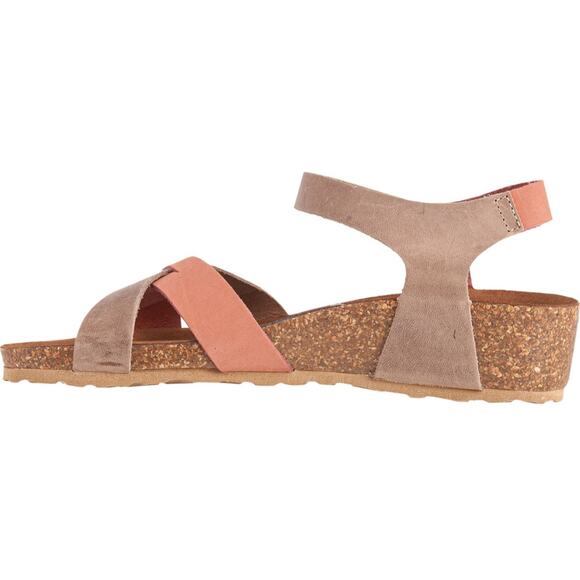 Bio-Gold Suede Leather Sandals Cork Wedge Ankle Strap Womens Size 9 Taupe Peach - Picture 13 of 14